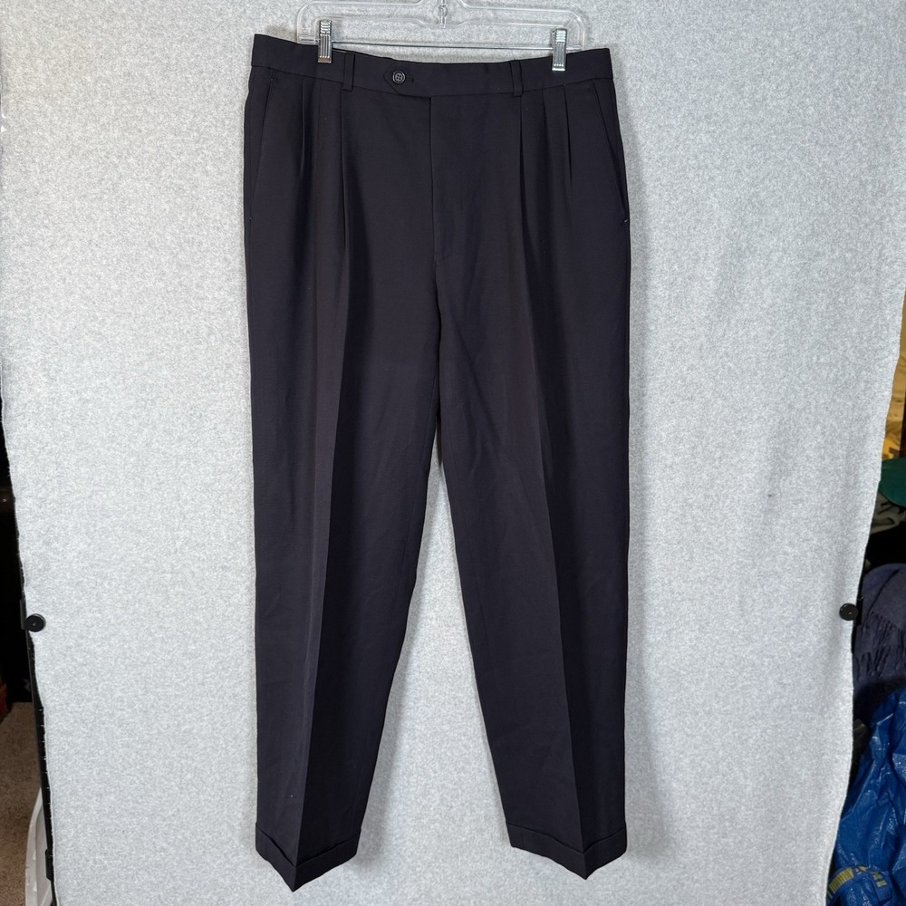Paul Dione Worsted‎ Wool Pants Mens 34 X 31 Navy Blue Dress